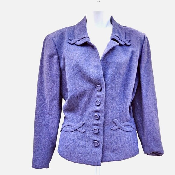 Handmade Jackets & Blazers - 1940s Vintage Bespoke Wool Jacket L/XL Eggplant Purple Tailored Waist